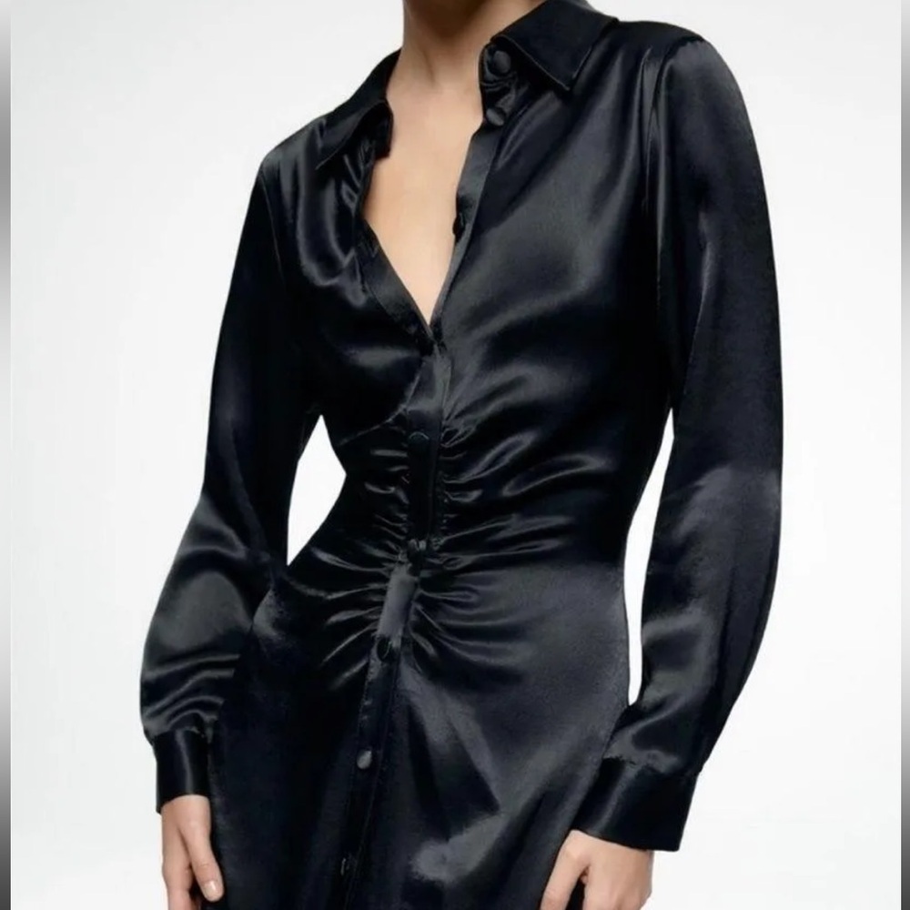 Zara Satin Effect Black Shirt Dress